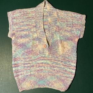 Loubella knit sweater vest, pullover, v neck with button, cap like sleeve. Small
